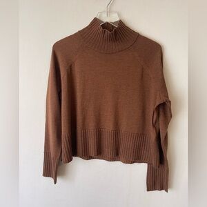Merino Wool Jersey Mock Turtleneck Top Boxy Cropped PS